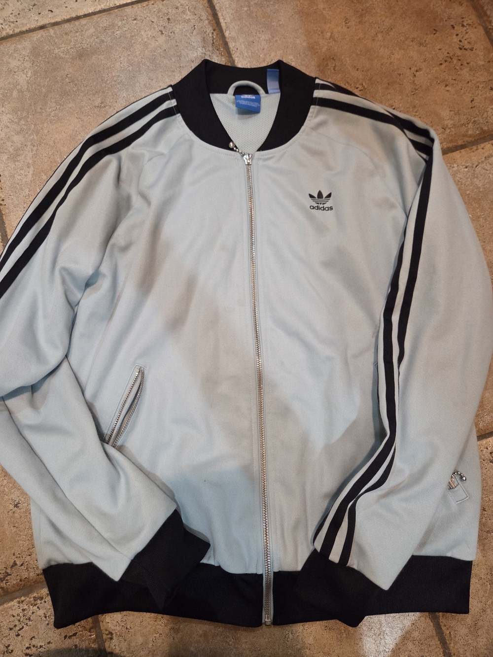 adidas Light Blue Bomber Jacket with Black Stripes